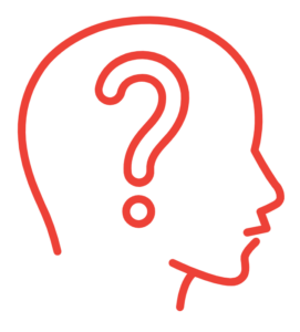 An icon that is the outline of a side profile of a human head and face, with a question mark inside